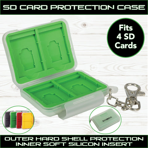 Emora SD Card Hard Shell Protect Case with secure silicon slots and quick release hook