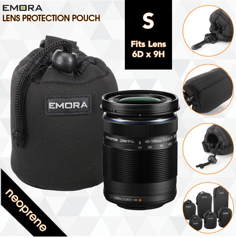 Emora S Neoprene protective camera lens pouch case with quick release, belt loop and fasten puller