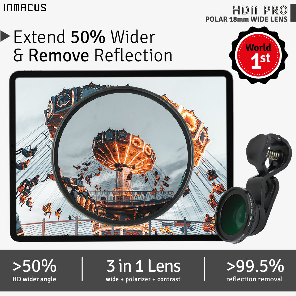 Inmacus Universal HDII PRO Polar 18mm Wide Angle Lens with Polarizer for Smartphone Tablet Laptop Desktop