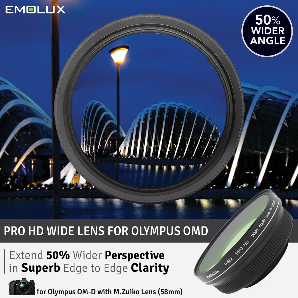 [For Olympus OM-D] Emolux PRO HD Scenic 0.45x ULTRA Wide Converter Mirrorless Lens (58mm)