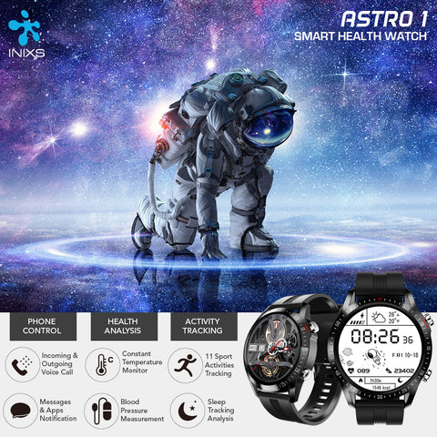 INIXS Astro 1 Smart Health Watch with Voice Call App Notification Thermometer Blood Pressure Sp02 Pedometer Multi Sport Music for IOS and Android