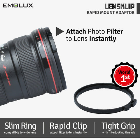 Emolux LENSKLIP Photo Filter Thread to Clip Converter Adaptor for mirrorless and DSLR camera lens