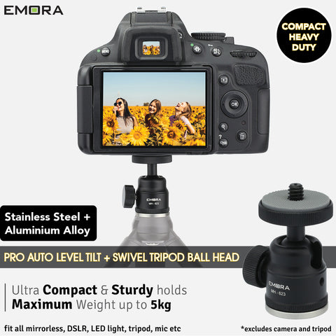 Emora PRO Compact Heavy Duty Auto Level Stainless Steel Aluminium Alloy Micro Tripod Ball Head