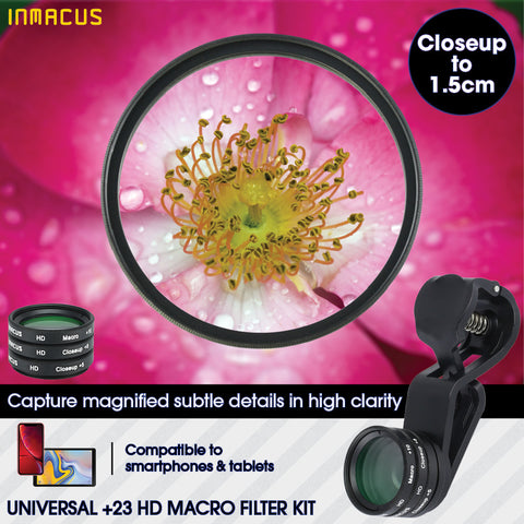 Inmacus Universal +23 HD 3 pcs Macro Photo Filter Kit for Smartphone and Tablet