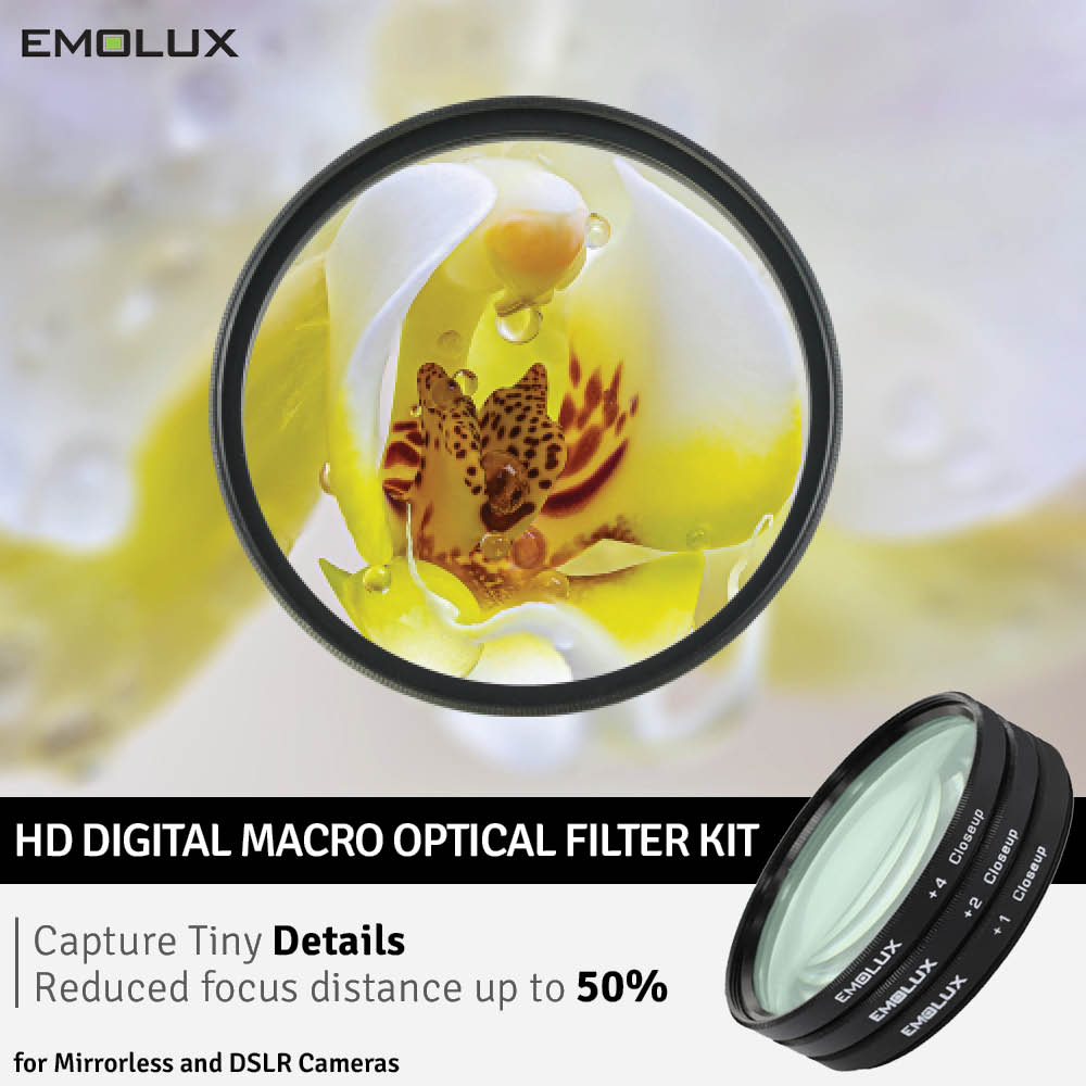 Emolux Digital HD Macro Optical Closeup Camera Lens Filter Kit for Mirrorless and DSLR Cameras