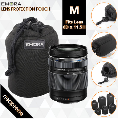Emora M Neoprene protective camera lens pouch case with quick release, belt loop and fasten puller