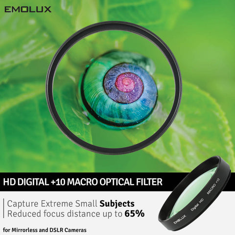 Emolux Digital HD Ultra Macro +10 Optical Closeup Camera Lens Filter for Mirrorless and DSLR Cameras