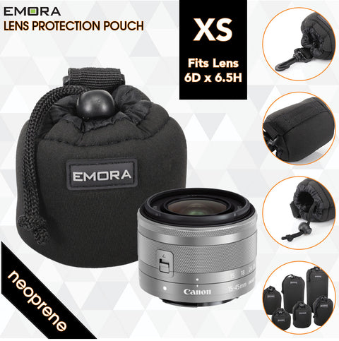 Emora XS Neoprene protective camera lens pouch case with quick release, belt loop and fasten puller
